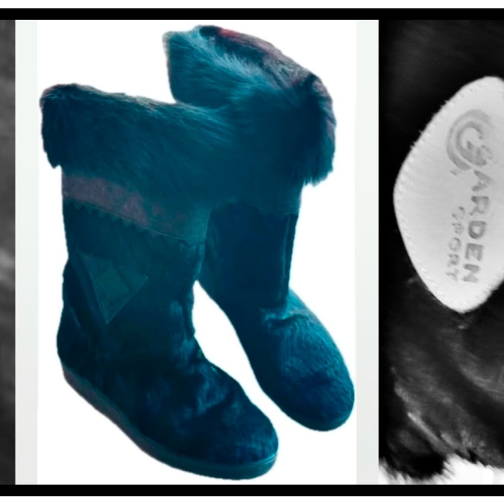 GARDEN | 7.5 / 38 | Italian Pony Hair Shearling Trim Low Wedge Calf Boots